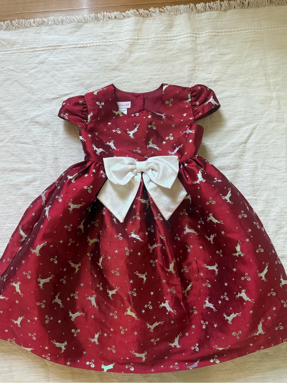 Bonnie Jean Red Holiday Christmas  Dress with White Bow 6X